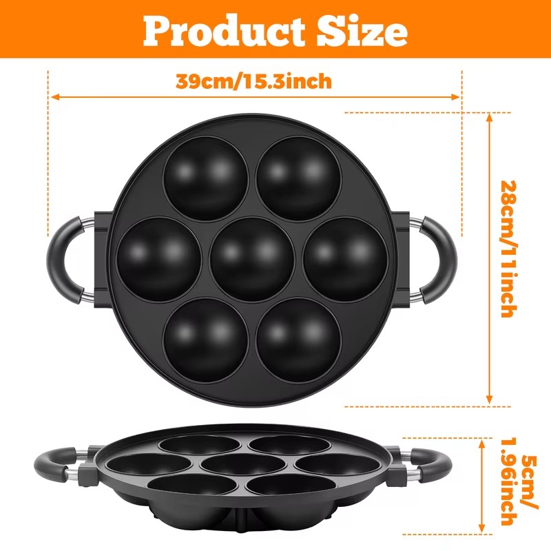 7-Cavity Aluminum Mold for Pan - Takoyaki Grill Plate 评论和价格