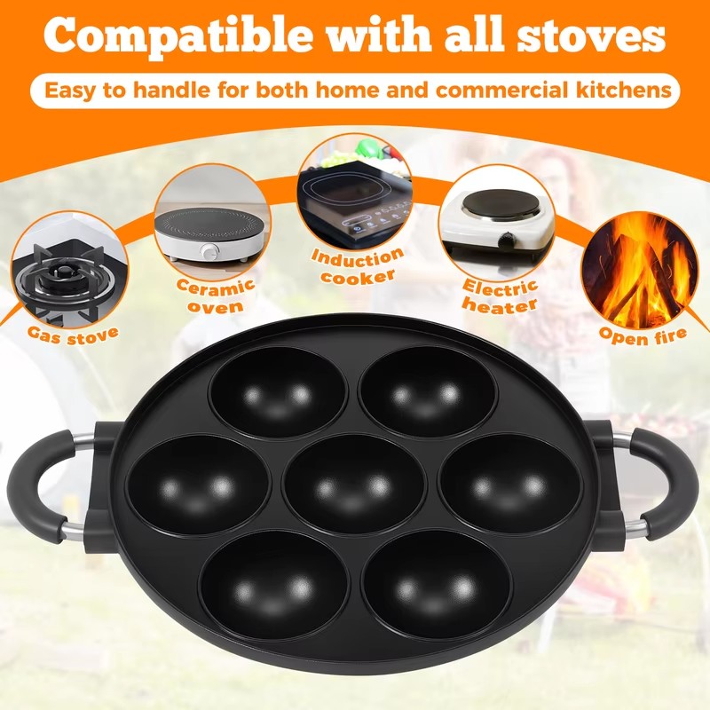 7-Cavity Aluminum Mold for Pan - Takoyaki Grill Plate 评论和价格